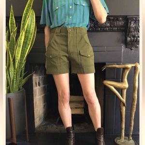 High Waist Dark Green Cargo Shorts